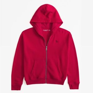 Abercrombie Kids | Red Essential Icon Fleece Lined Full-Zip Hoodie Sweatshirt